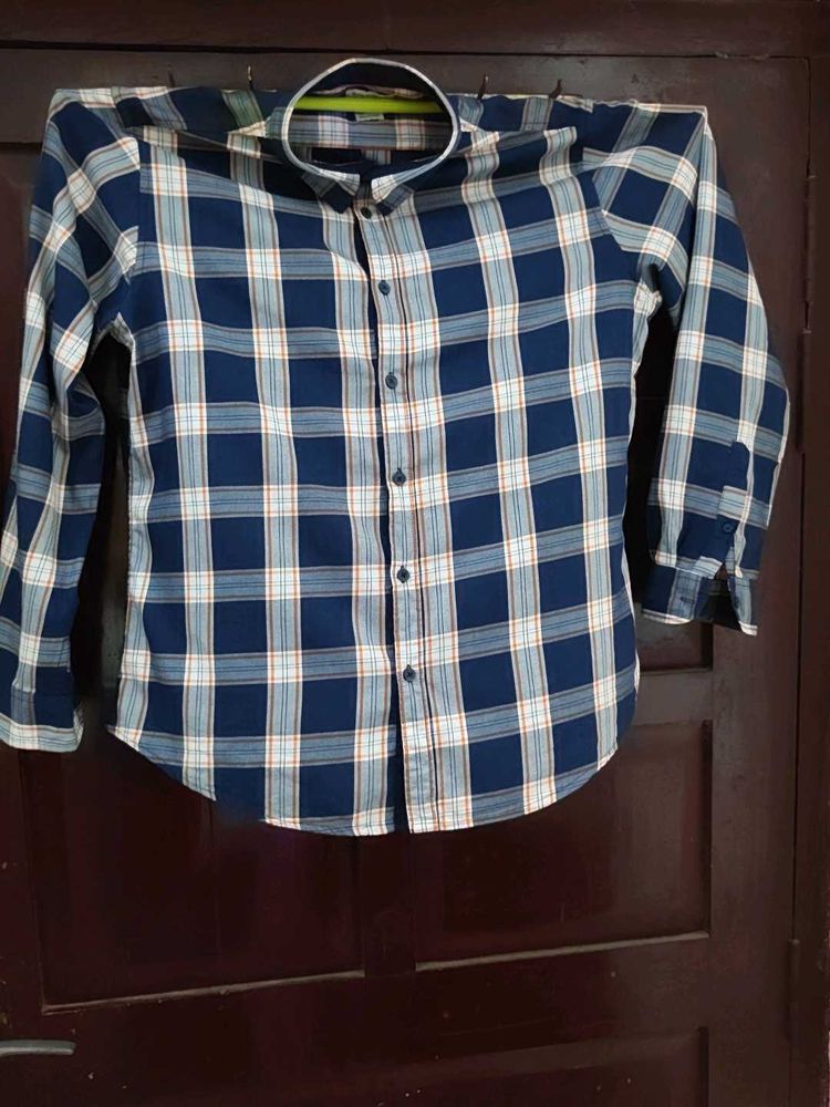 Men's Blue Plaid Long Sleeve Shirt