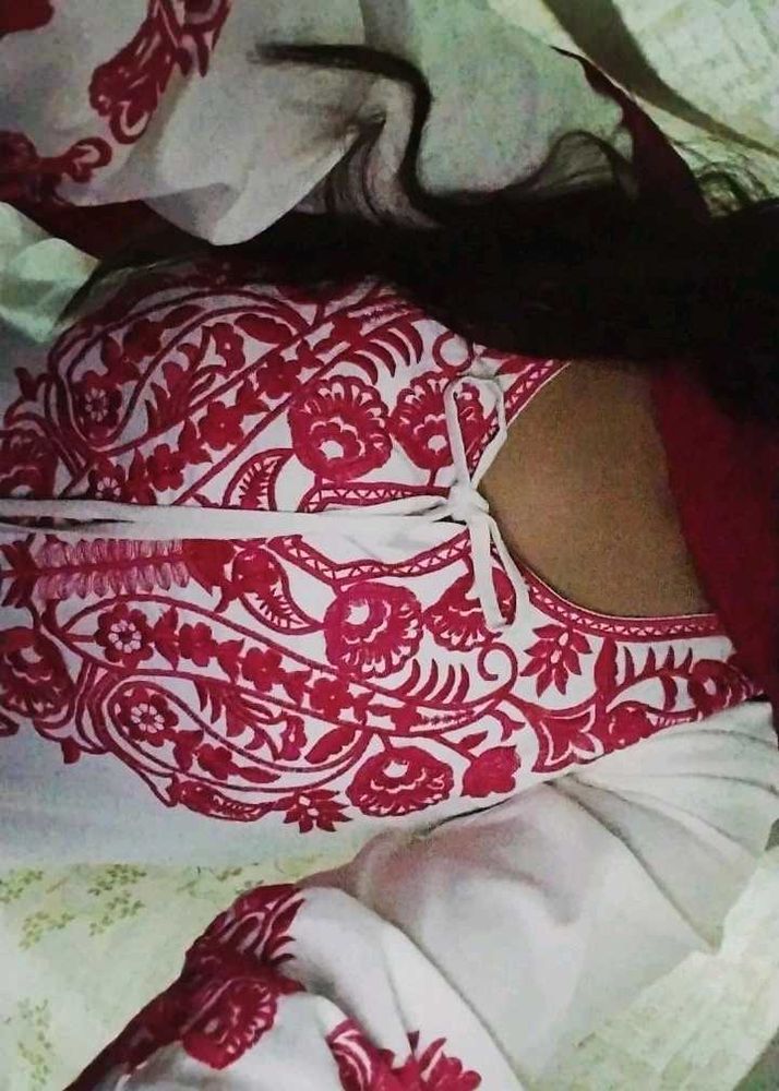 Embroidered red and white suit