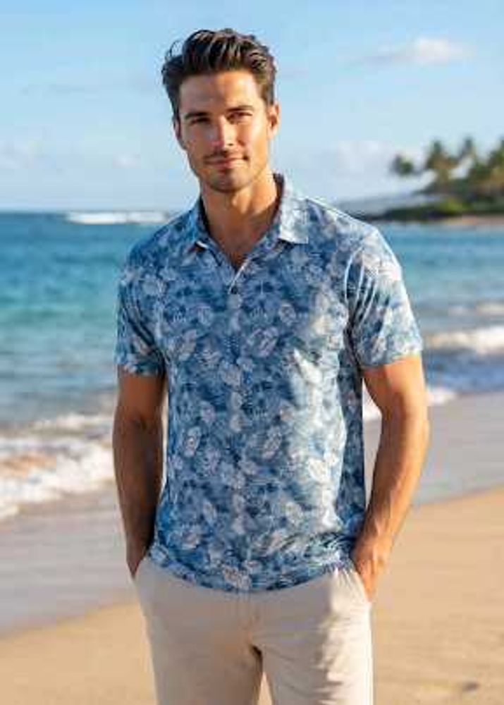 Men's Tropical Print Polo Shirt