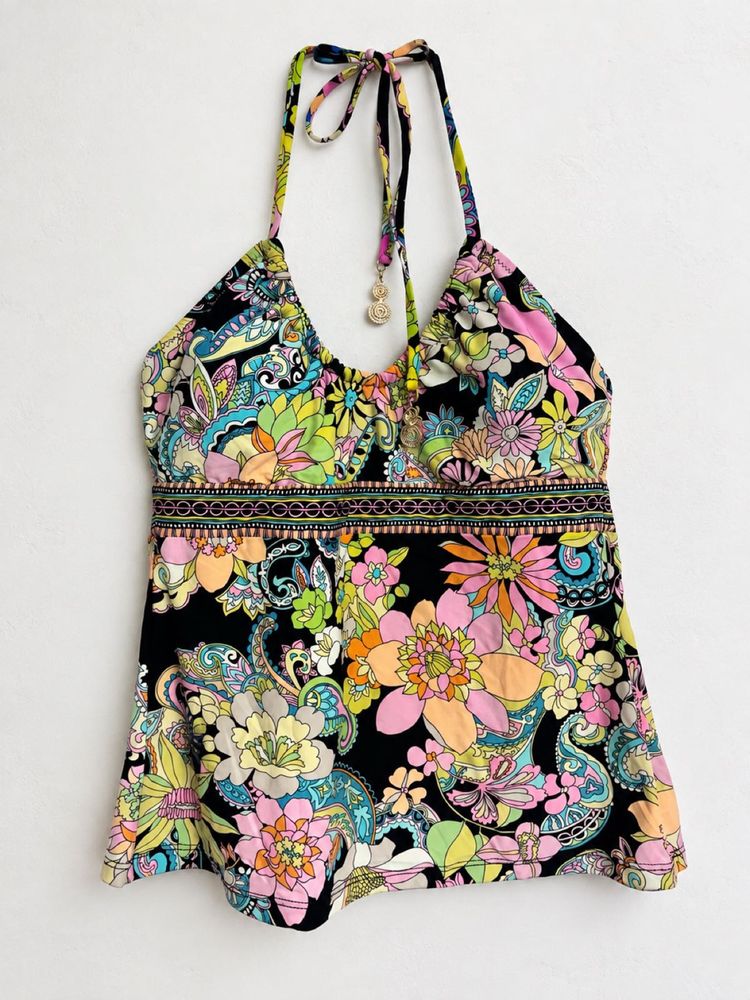 Colorful Floral Halter Bikini Top