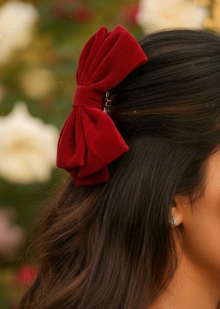 Red Velvet Hair Bow Clip