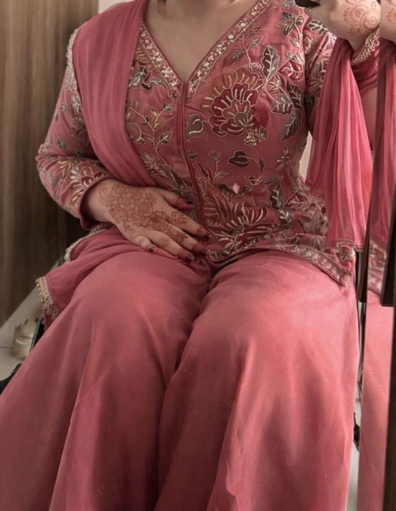 Embroidered Pink Kurta Set with Palazzo