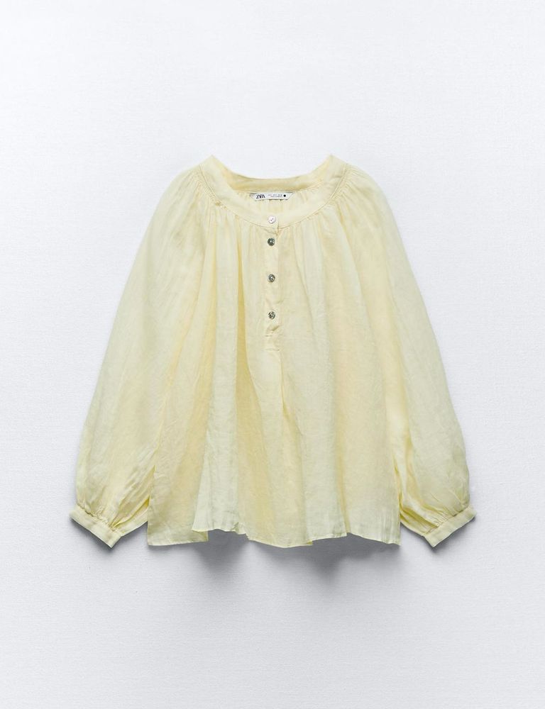 Zara Linen Ramie Button Up Blouse