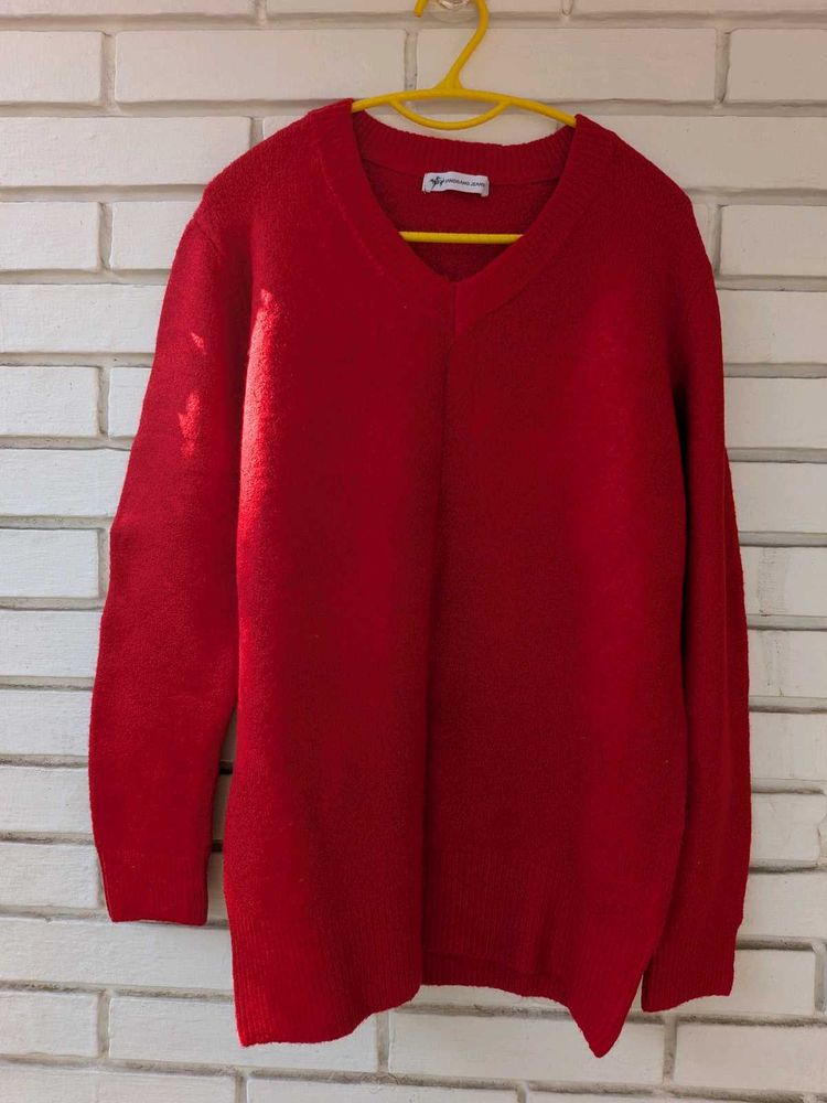 V-Neck Red Knitted Sweater