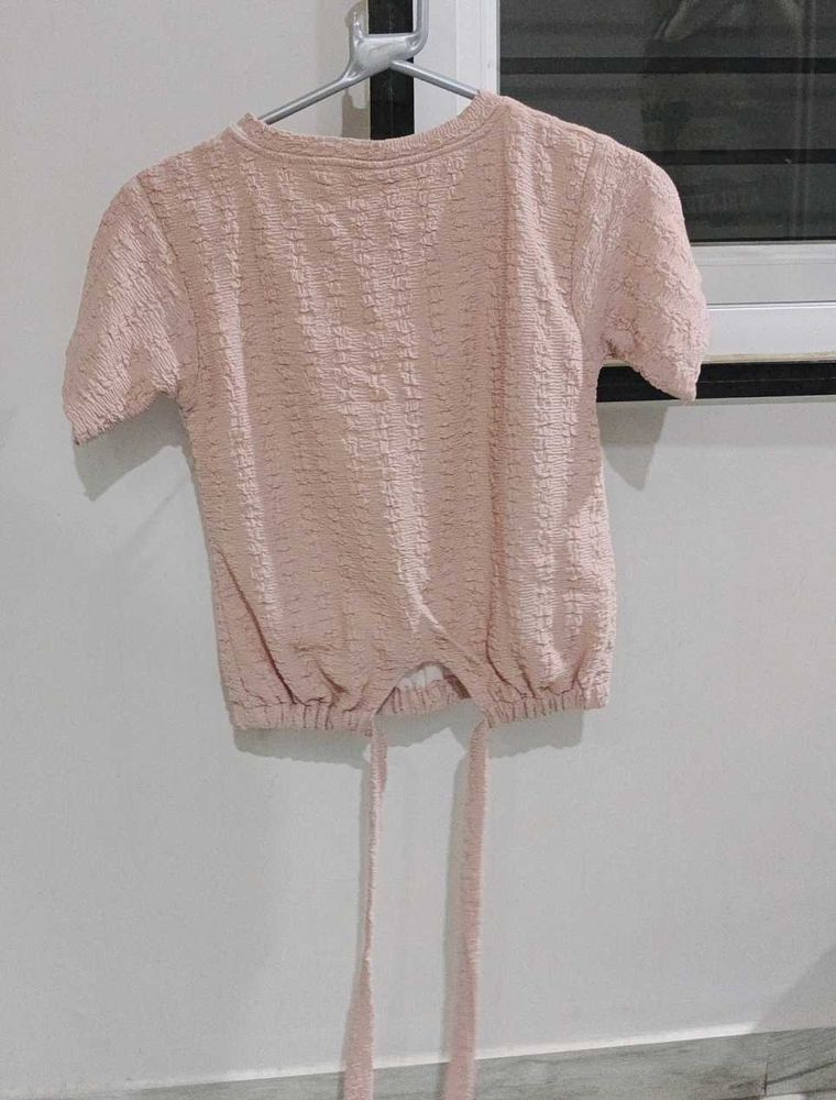 Pink Textured Tie-Back Top