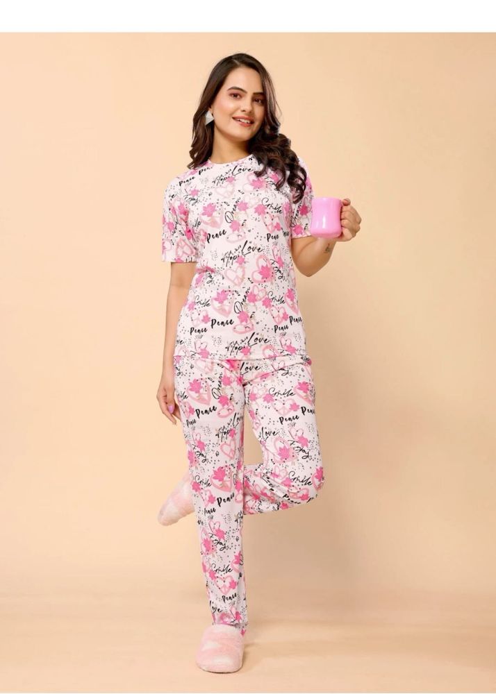 Cute Pink Floral Print Pajama Set