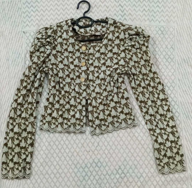 Vintage Leaf Print Button-Up cardigan
