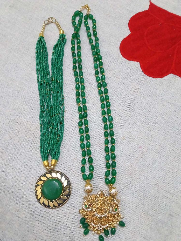 Green Beaded Necklace Set