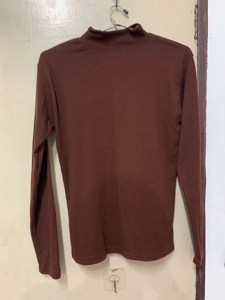 Brown Mock Neck Long Sleeve Top