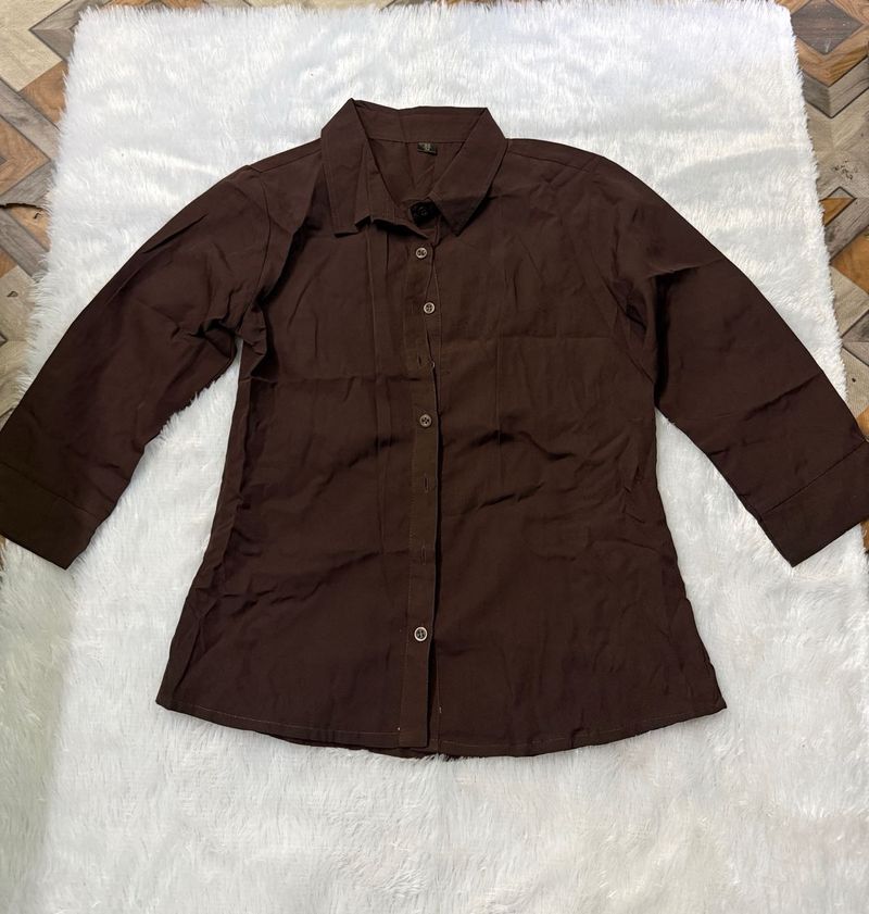 Women's Coffee Brown Button-Down Casual Shirt