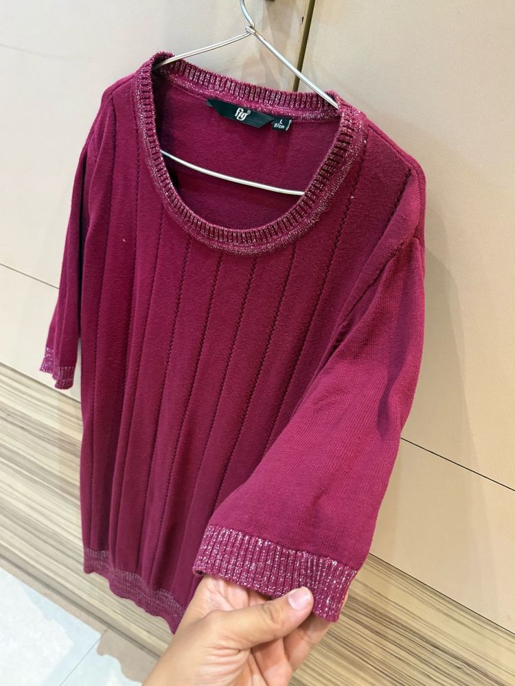 ✨ Allen Solly Textured Plum T-Shirt | Size XL ✨