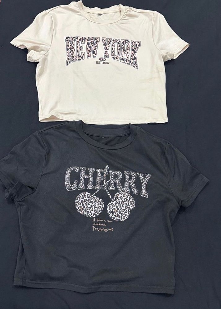 Graphic Print Crop Tops - Set of 2