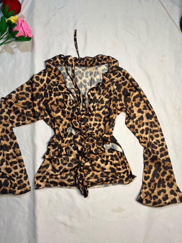 Leopard Print Ruffle Top