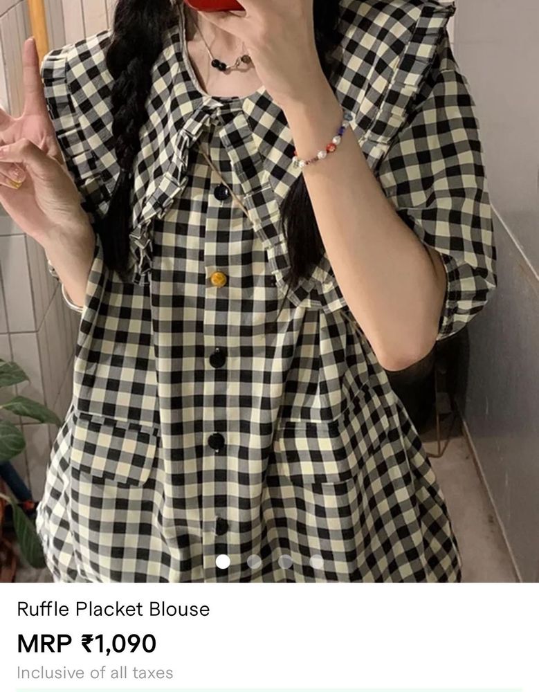 Cute Gingham Ruffle Blouse