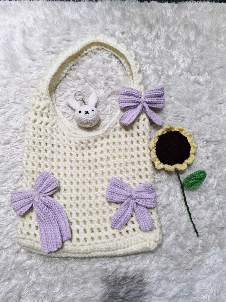 Handmade Crochet Tote Bag with Charms