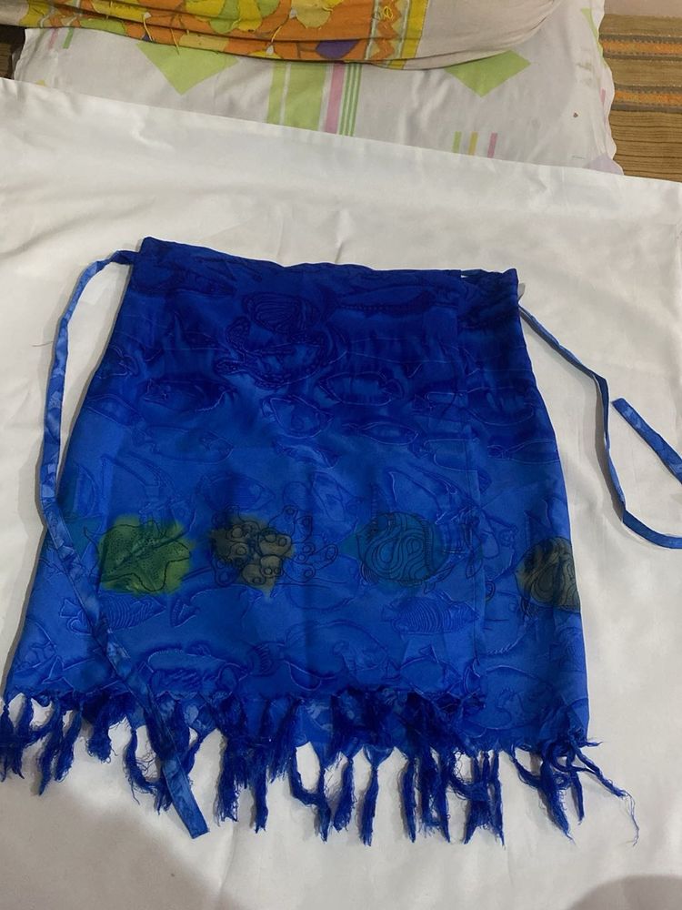 Blue Wrap Skirt with Tassels