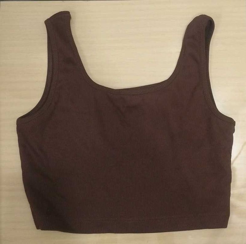 Brown Ribbed Crop Tank Top