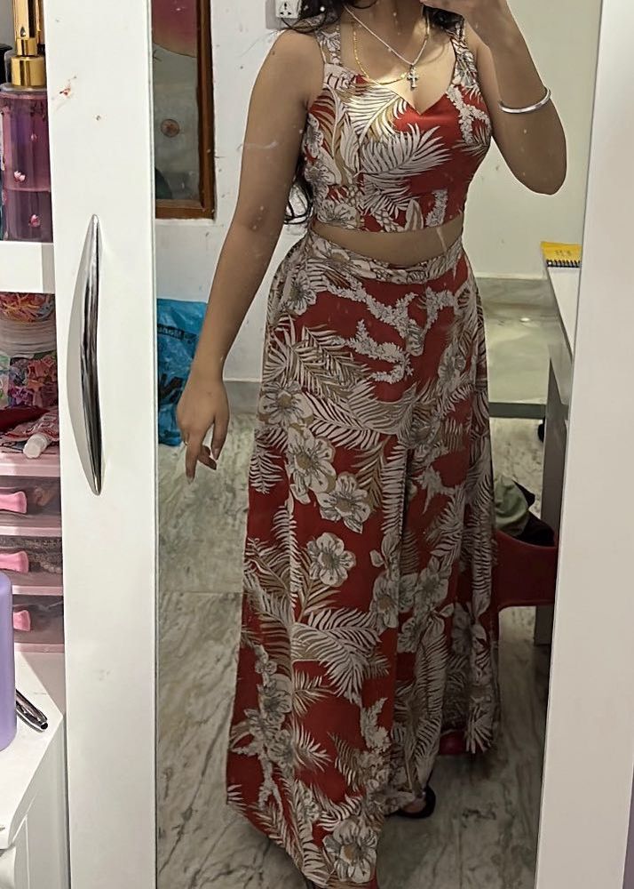 Floral Print Crop Top &amp; Palazzo Set