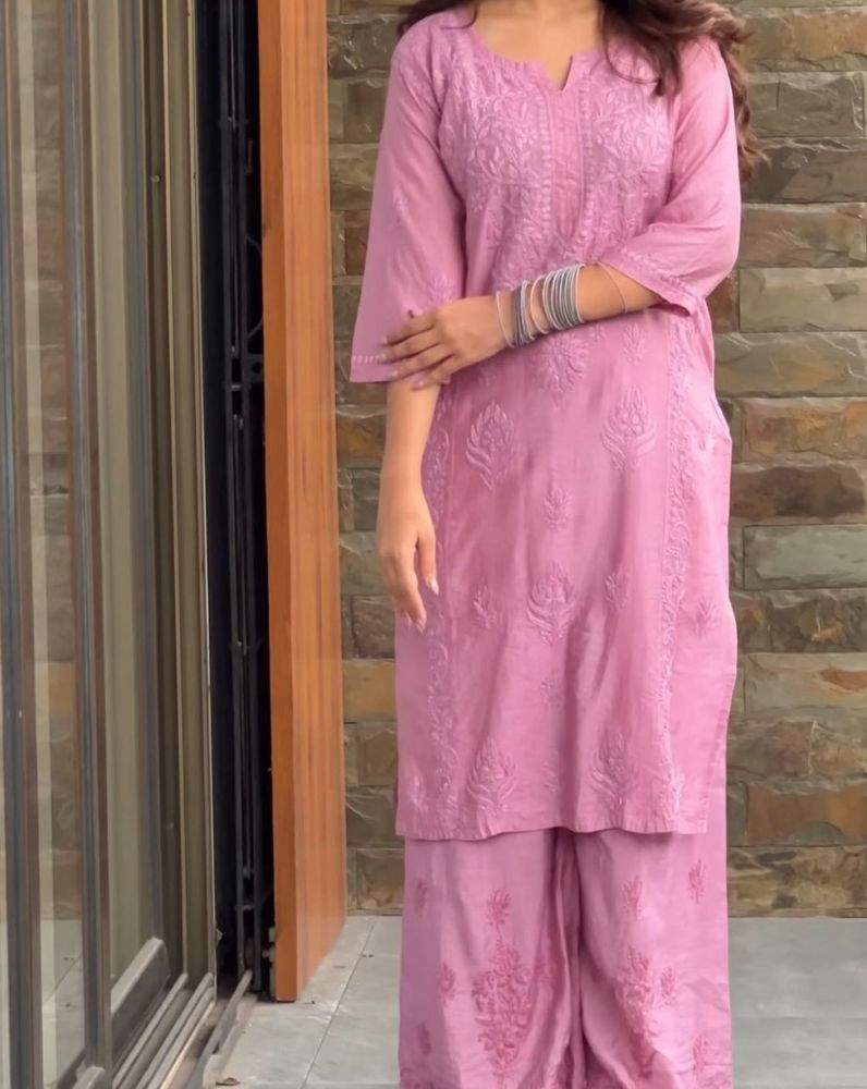 silk chikankari Kurta Set with Palazzo Pa