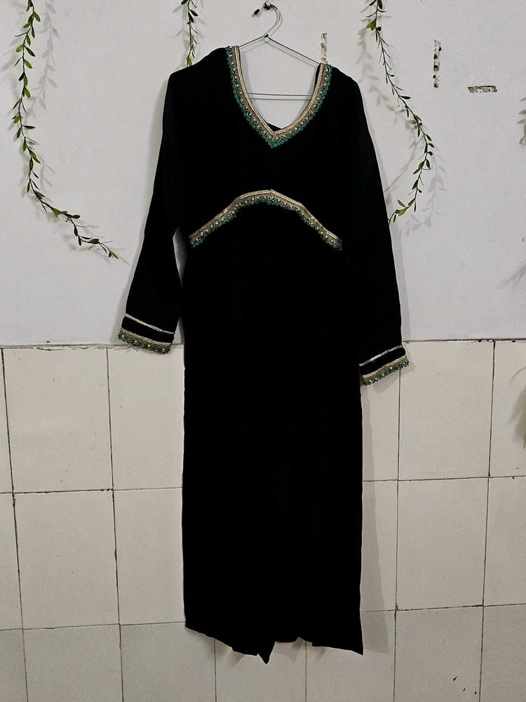 Elegant Black Aliya Cut Kurti