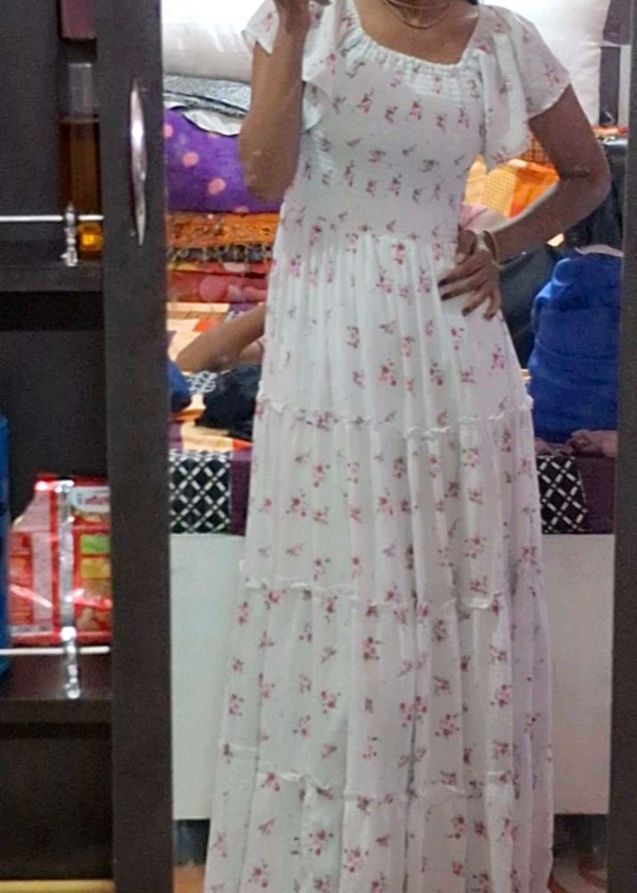 White Floral Tiered Maxi Dress