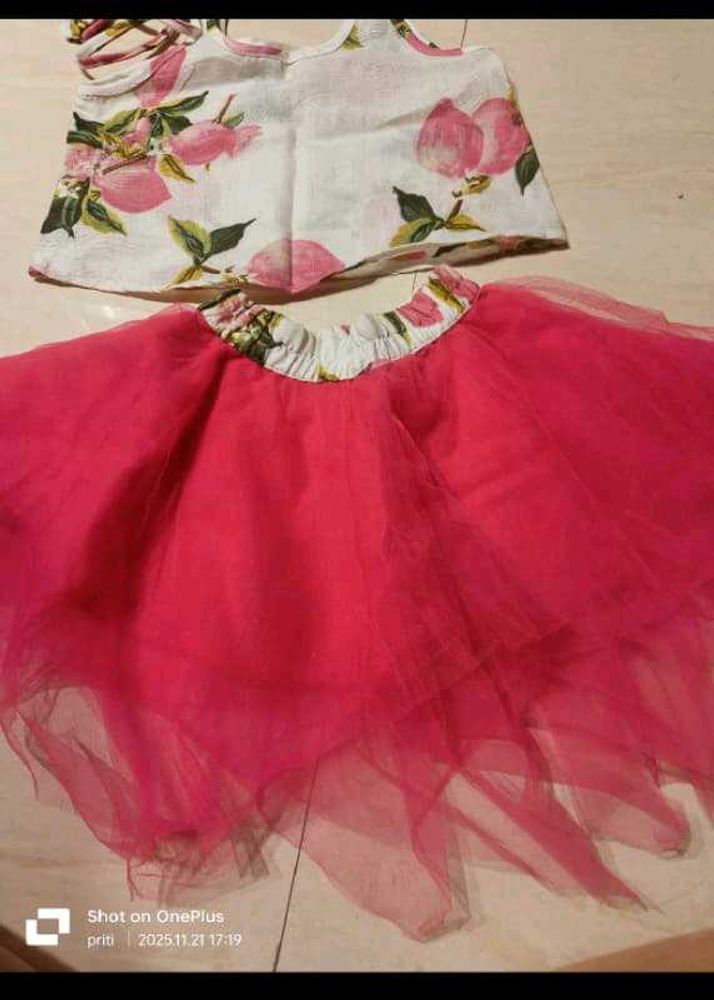 Cute Floral Print Top and Tulle Skirt Set