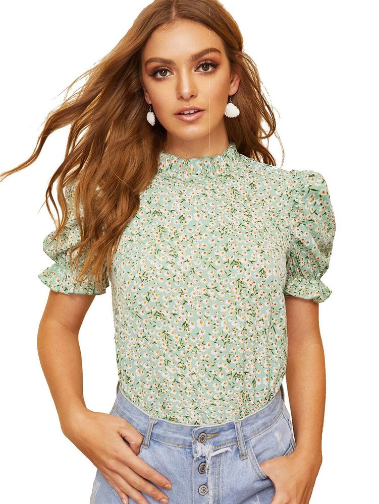 Floral Print Puff Sleeve Top
