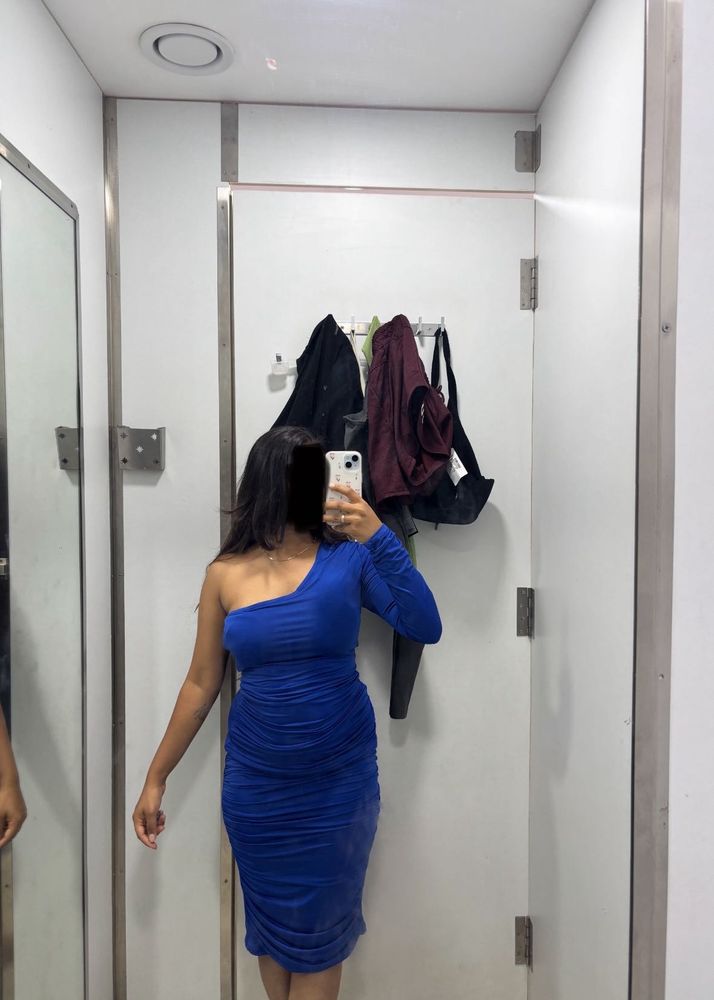Electric Blue One-Shoulder Ruched Dress