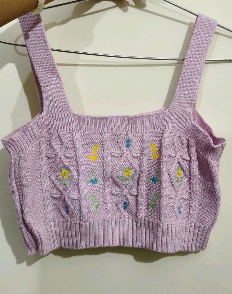 Lavender Embroidered Knit Top