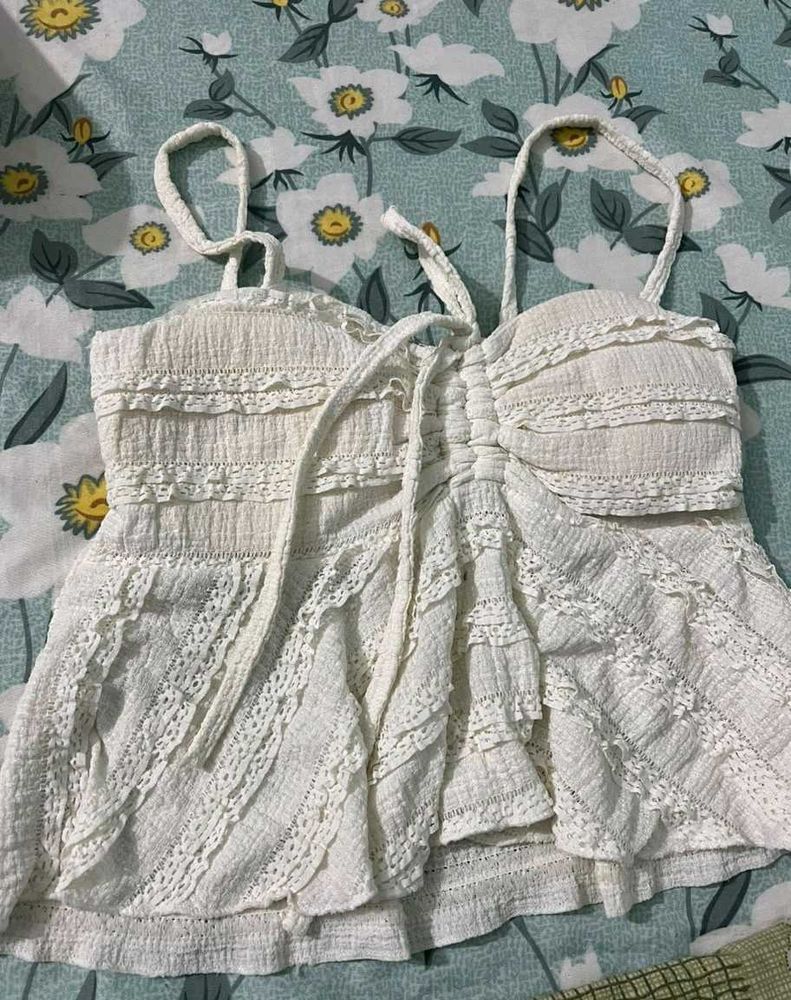 Cream White Lace Trim Cami Top