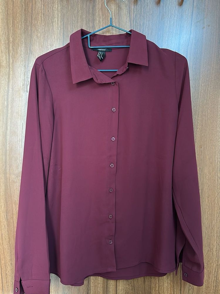 Forever 21 Burgundy Long Sleeve Button-Up Shirt