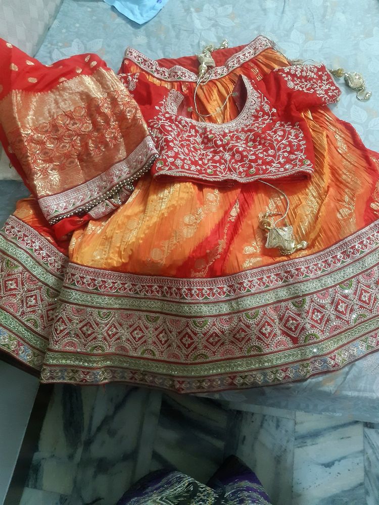 Orange Embroidered Lehenga Set