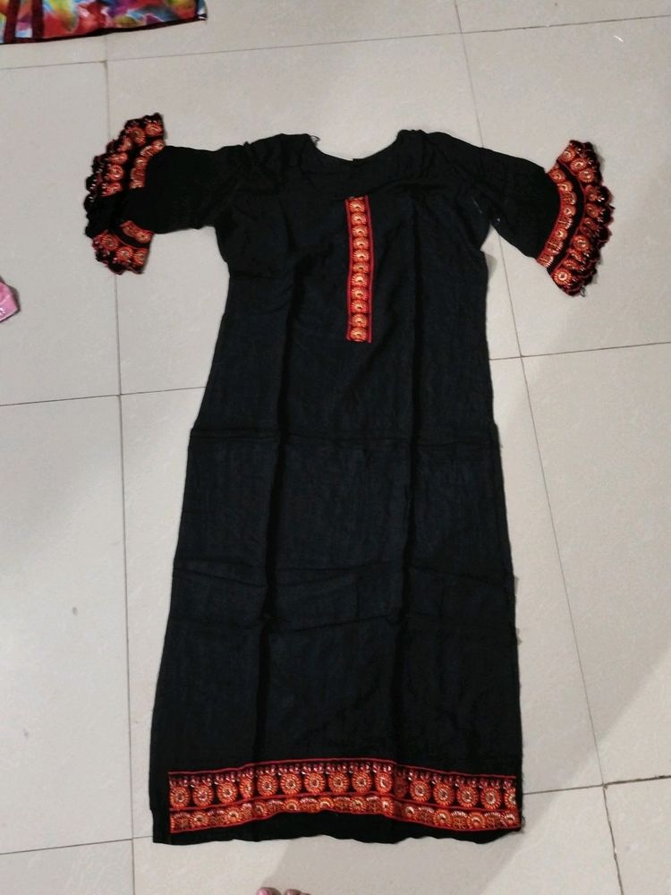 Black And Flowers Orange Kurti