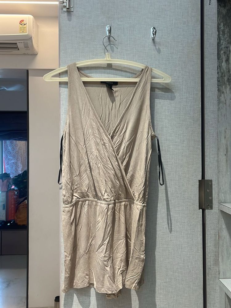 Women's Beige Sleeveless Jumpsuit