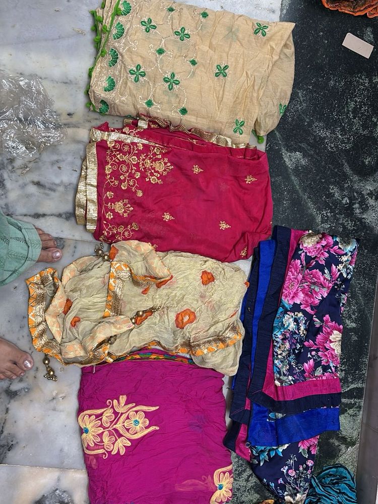 5 dupattas of different fabric