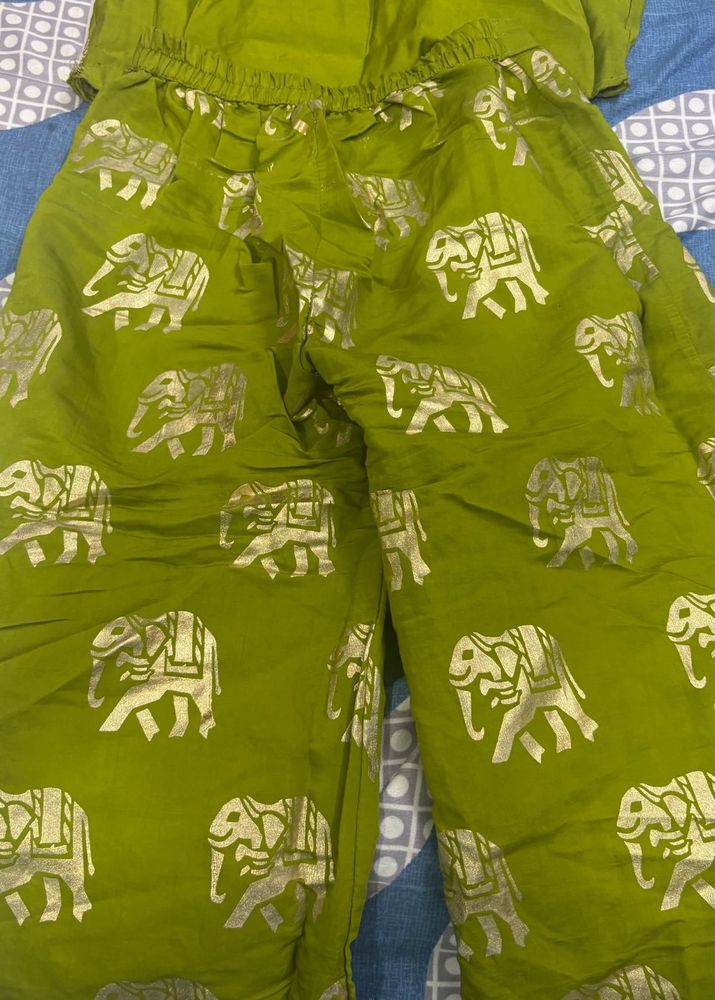 Green Elephant Print Palazzos and top