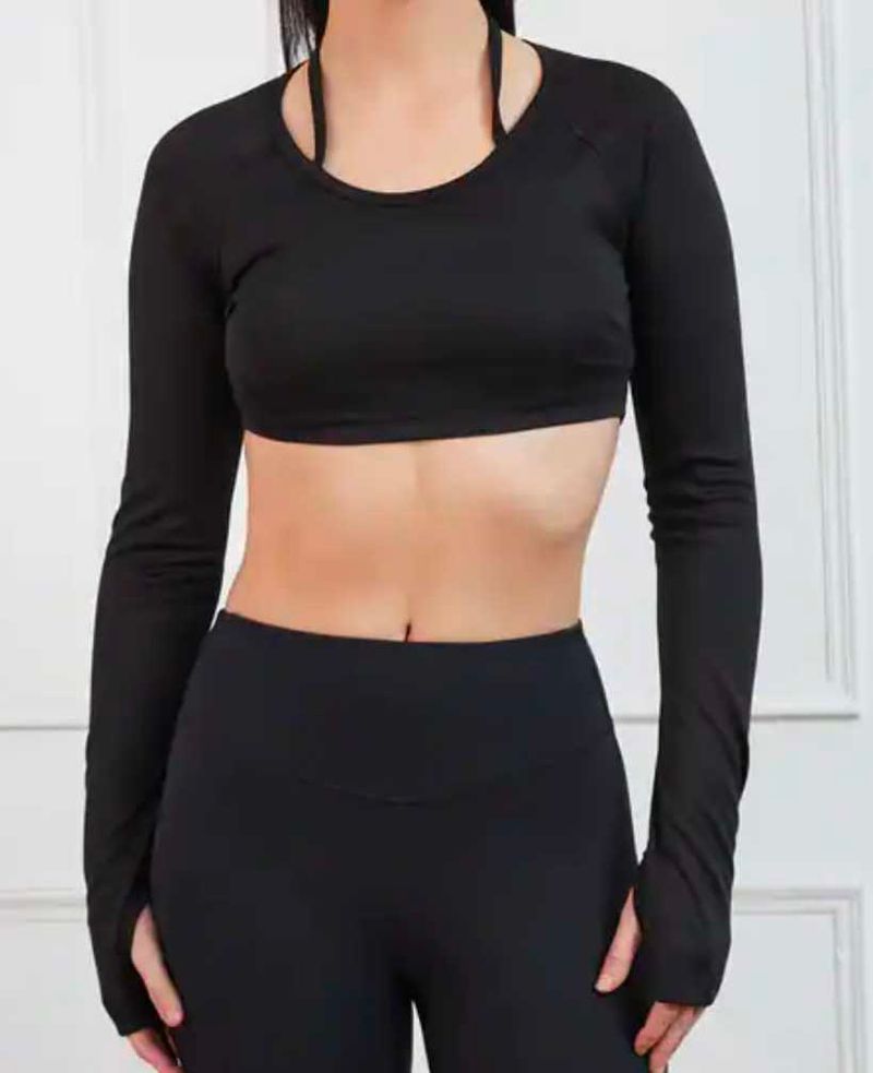 Black Long Sleeve Crop Top