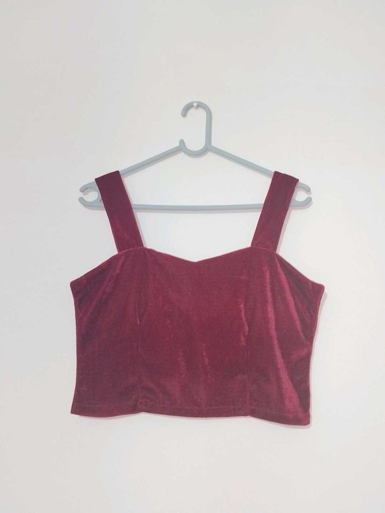 Wine Red Velvet Crop Top