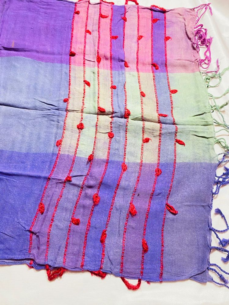 Colorful Striped Dupatta with Red Embroidery