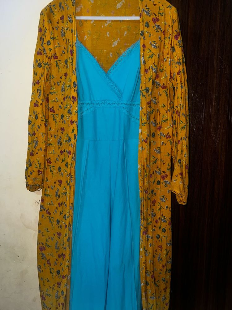 Floral Dress with Mustard Shrug