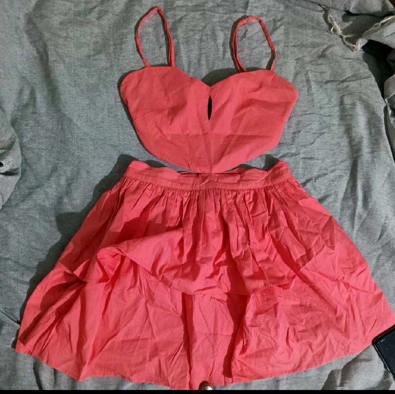 Coral Cutout Mini Dress