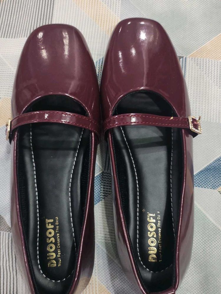 Shiny Burgundy Mary Jane Flats