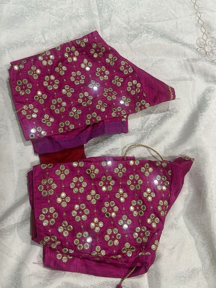 Embroidered Pink Blouse with Mirror Work