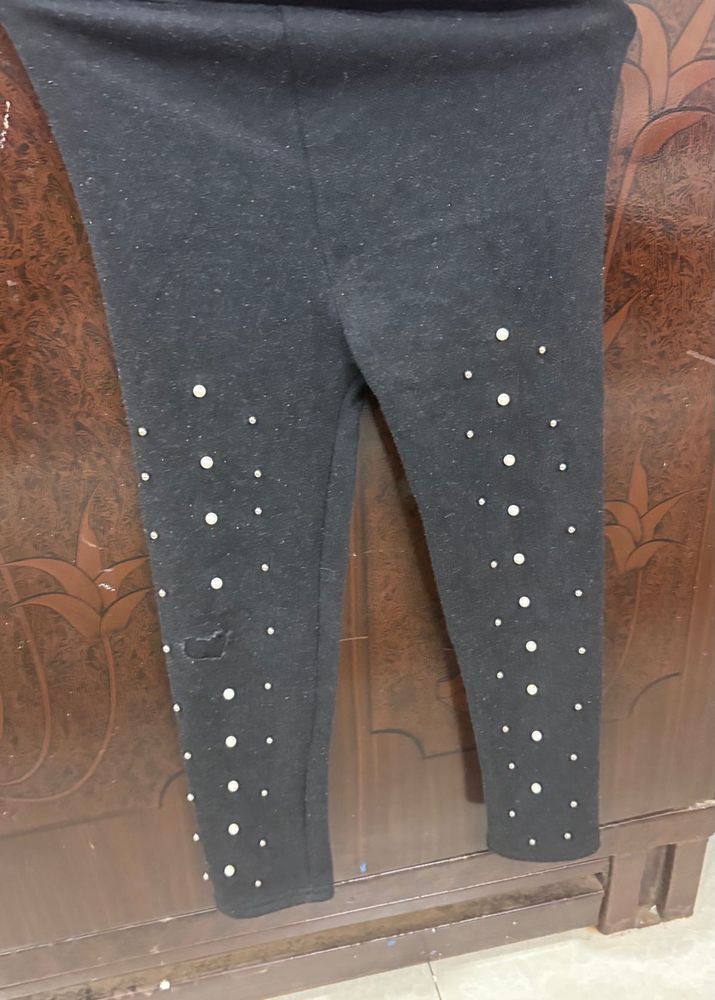 Black Pearl Embellished Leggings