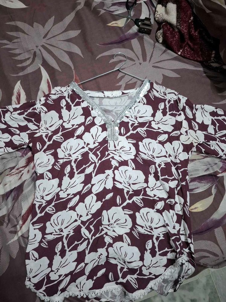 Maroon Floral Kurta