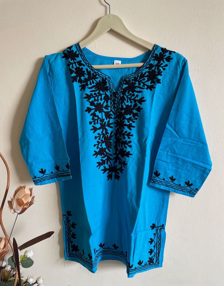 Blue Embroidered Work Kurti