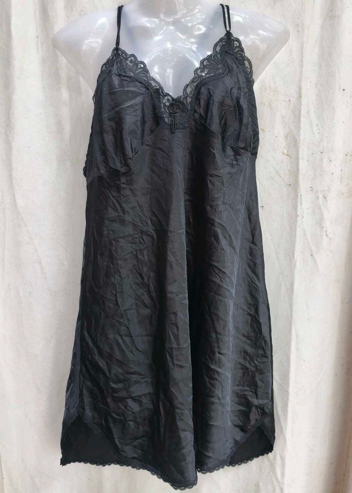 I. Satin Lace Trim Slip Dress