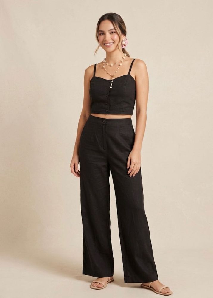 Black Crop Top &amp; Wide Leg Pants Co-ord Set