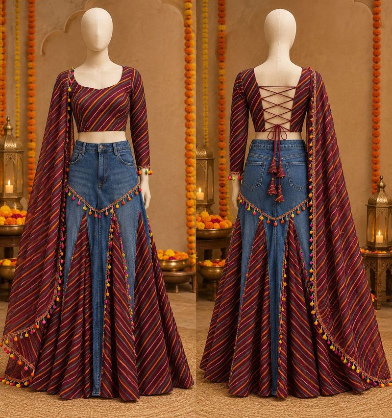 Boho Chic Striped Lehenga Choli Set