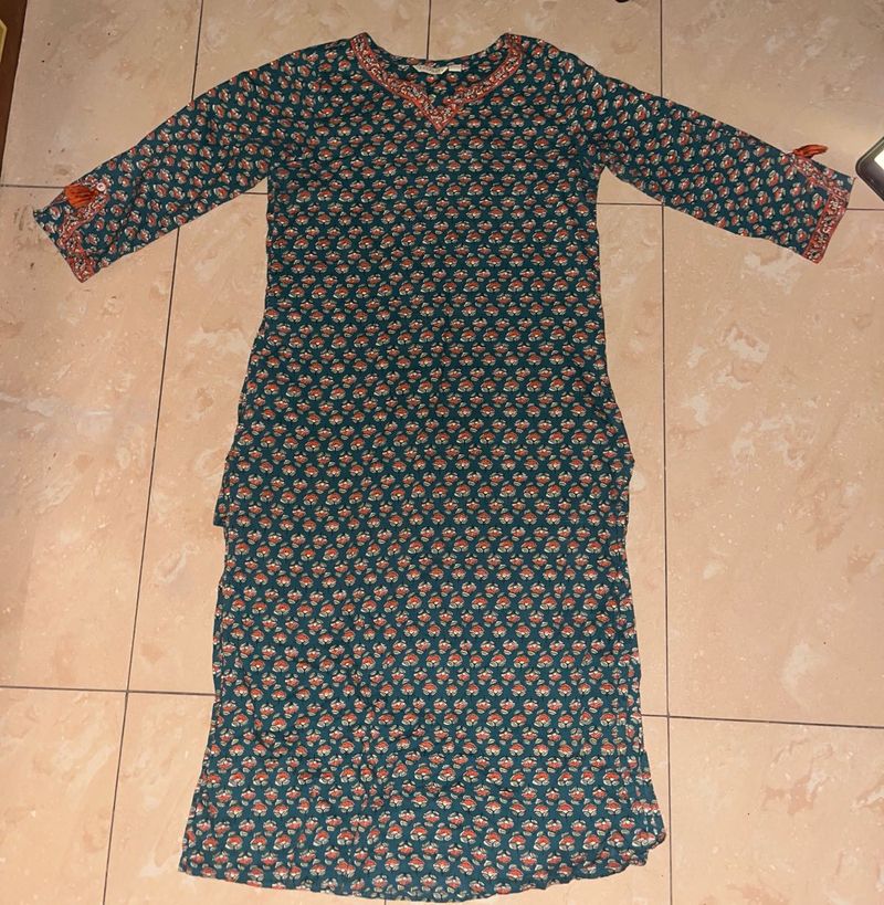 Green Printed Kurta